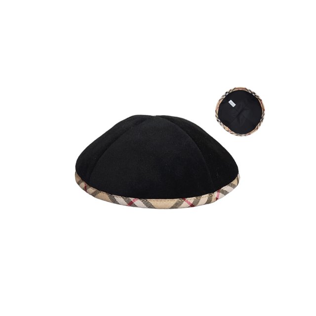 Black Wool with Plaid Edge